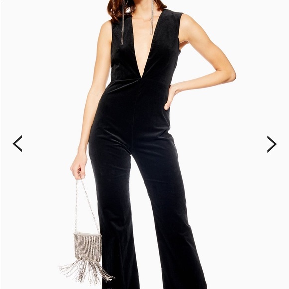 TopShop Plunging Neckline Velvet Jumpsuit - Picture 1 of 4